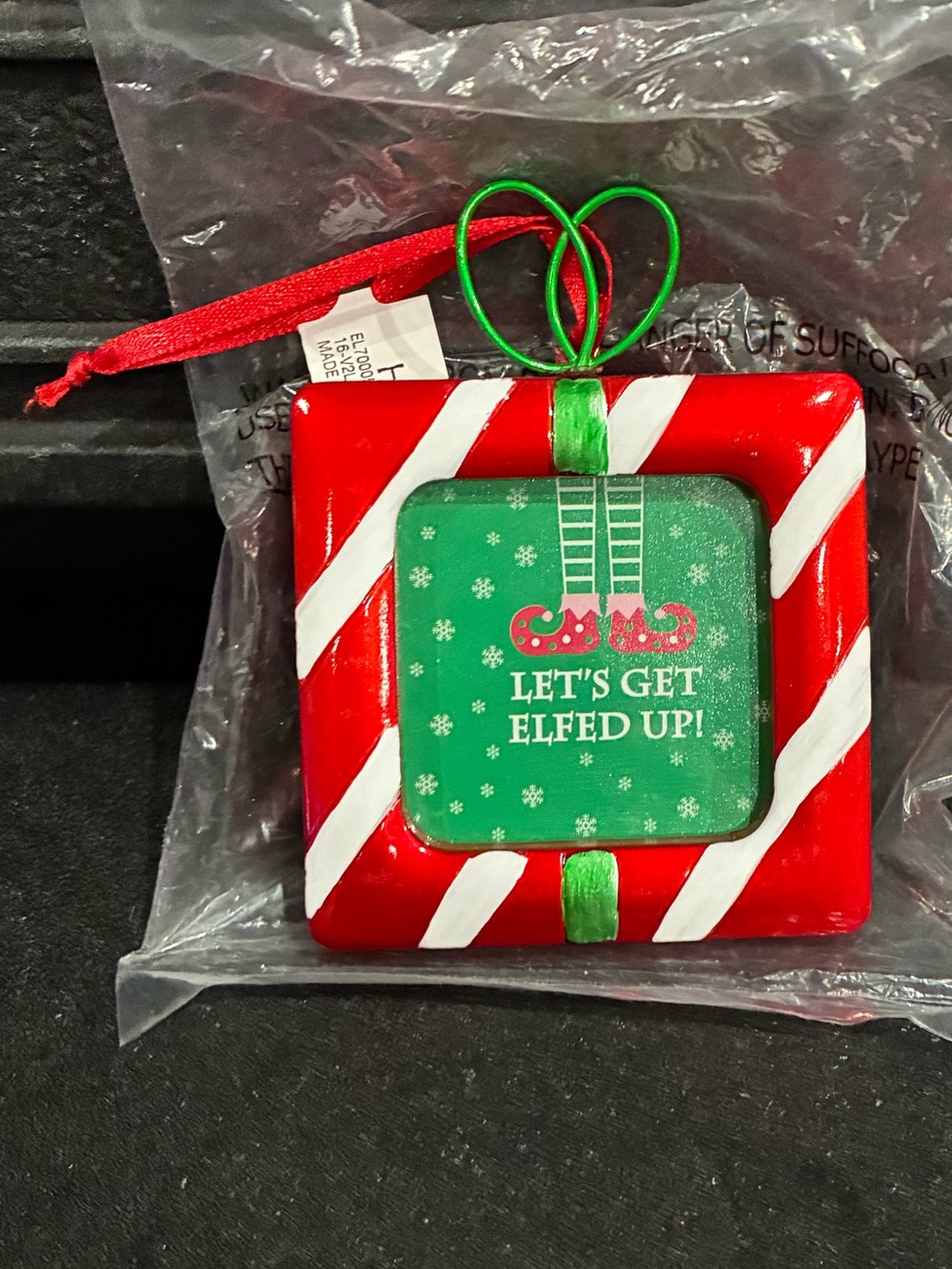 Macy's Holiday Lane Lets Get Elfed Up Picture Frame Christmas Ornament Small Red